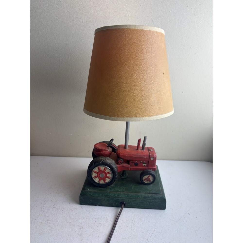 Tractor Table Lamp Farm Barn Shade Tested Working Hand Painted Vintage